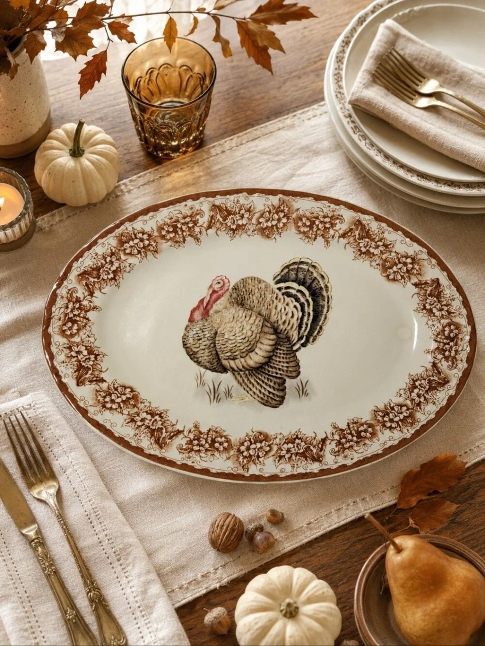 Vintage Gooseberry Patch Turkey Platter 14x10 Thanksgiving Serving Dish